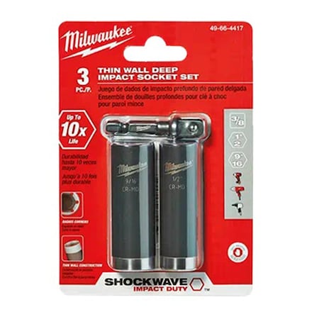 Milwaukee Tool 3-Pc Shockwave 3/8 in. Deep Well Impact Socket Set ML49-66-4417